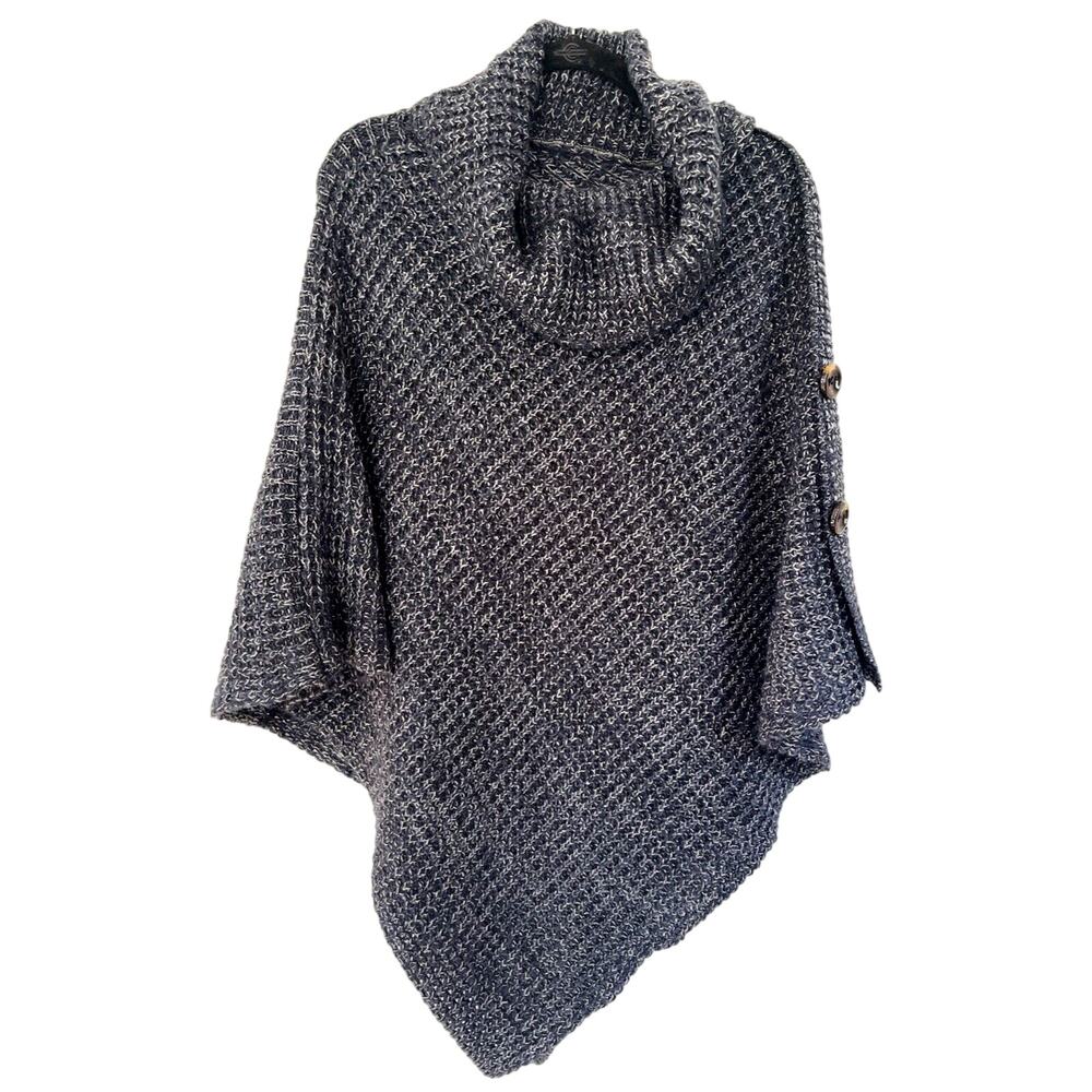 Pretty Persuasions Knit Poncho Cape Sweater Blue Womens One Size Cowl Neck